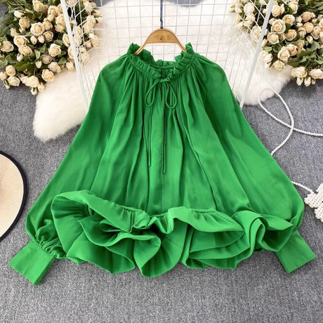 Best Online Shop in Australia - O-neck Ruffles Chiffon Shirt - Emete store