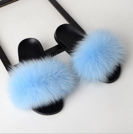 Best Online Shop in Australia - Real Fox Fur Non-slip Slides - Emete store