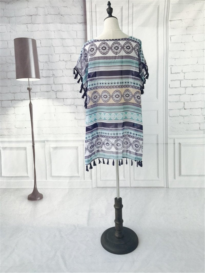 Best Online Shop in Australia - Tassel Print Chiffon Cover-Up - Emete store