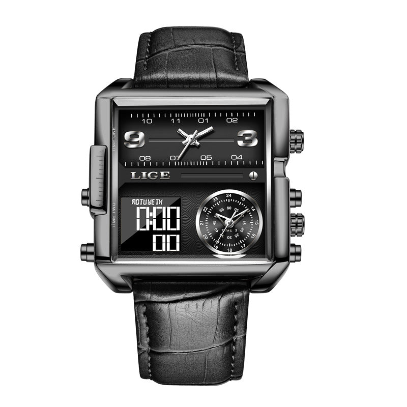 Lige New Electronic Quartz Dual Display Watch Men's Waterproof Watch Multi-Function Electronic Watch Quartz Watch - Emete store