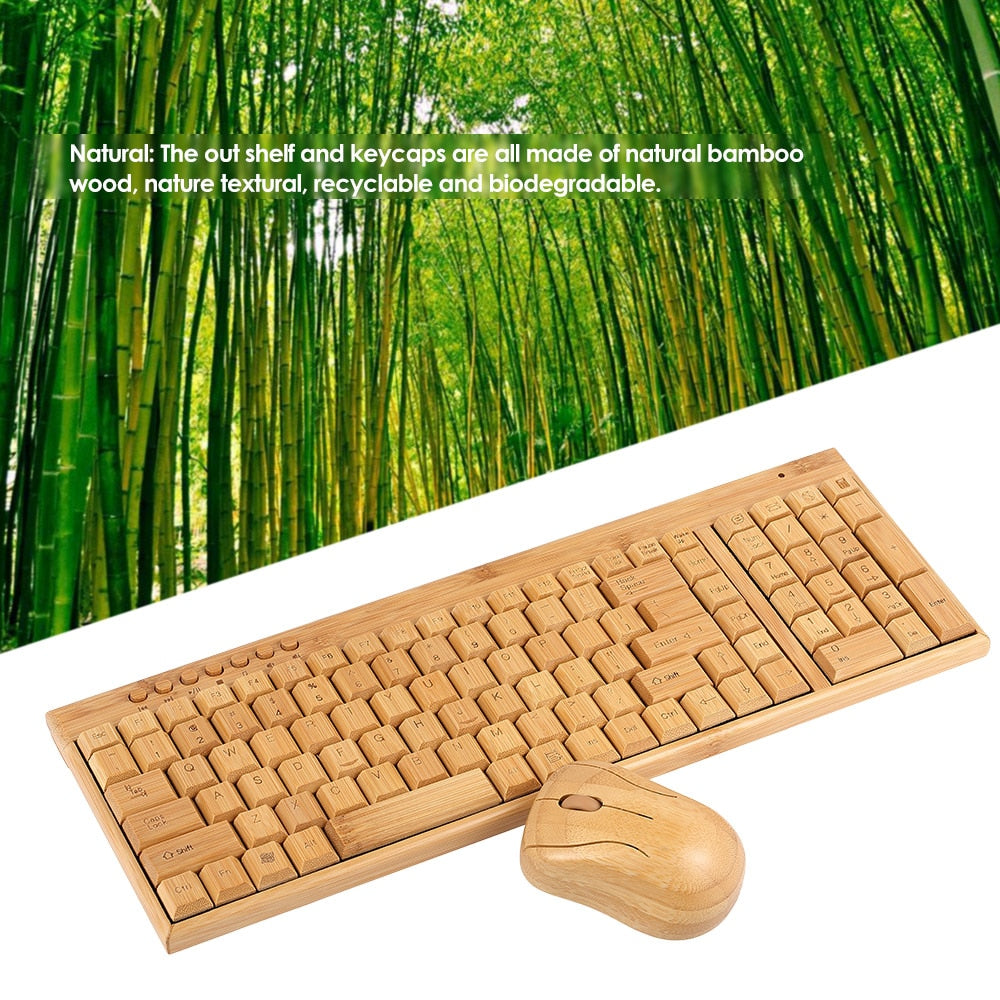 2.4G Wireless Bamboo PC Keyboard and Mouse Combo Combos Computer Keyboard Mice Office Handcrafted Natural Wooden Plug and Play - Emete store