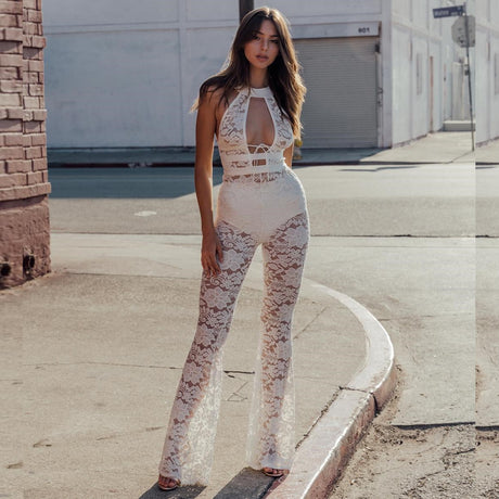 Best Online Shop in Australia - Sleeveless Hollow Lace Jumpsuit - Emete store