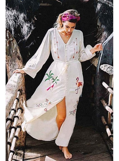 Best Online Shop in Australia - White V-Neck Beach Cover-Up - Emete store