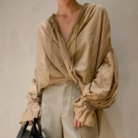 Best Online Shop in Australia - Vintage V Neck Lace Up Shirts - Emete store