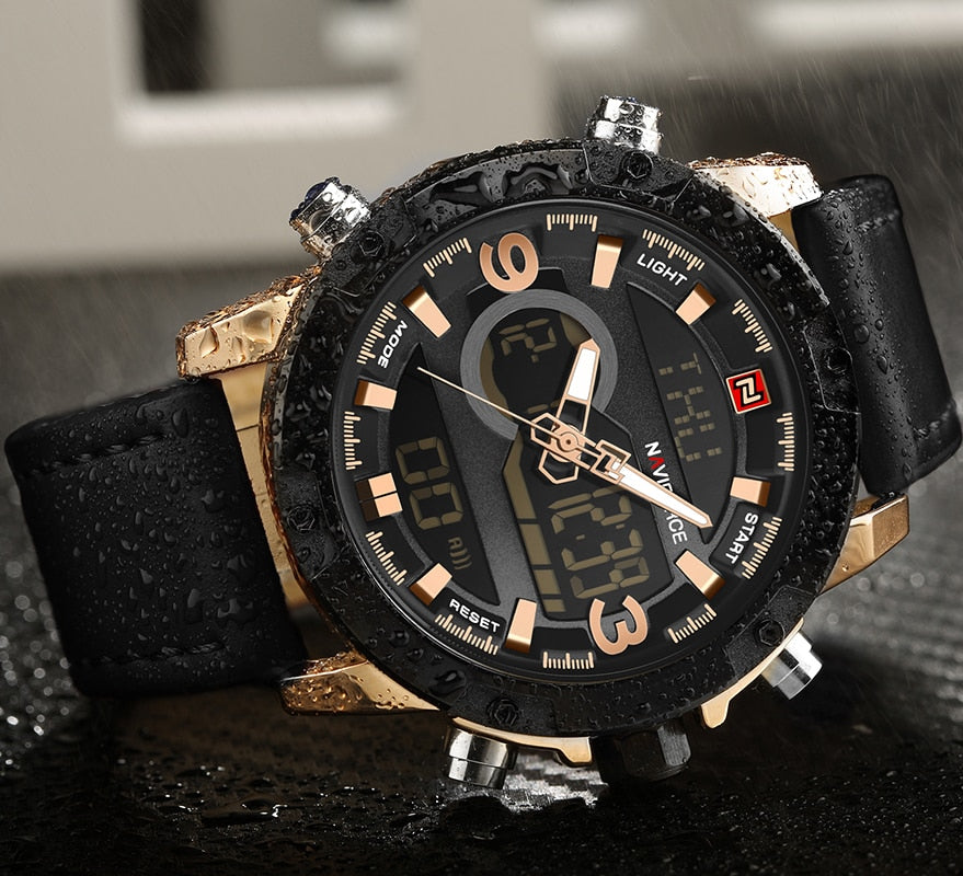 NAVIFORCE Luxury Brand Men Analog Digital Leather Sports Watches Men's Army Military Watch Man Quartz Clock Relogio Masculino - Emete store