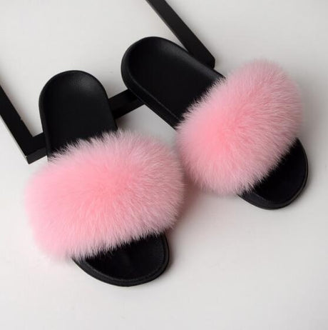 Best Online Shop in Australia - Real Fox Fur Non-slip Slides - Emete store