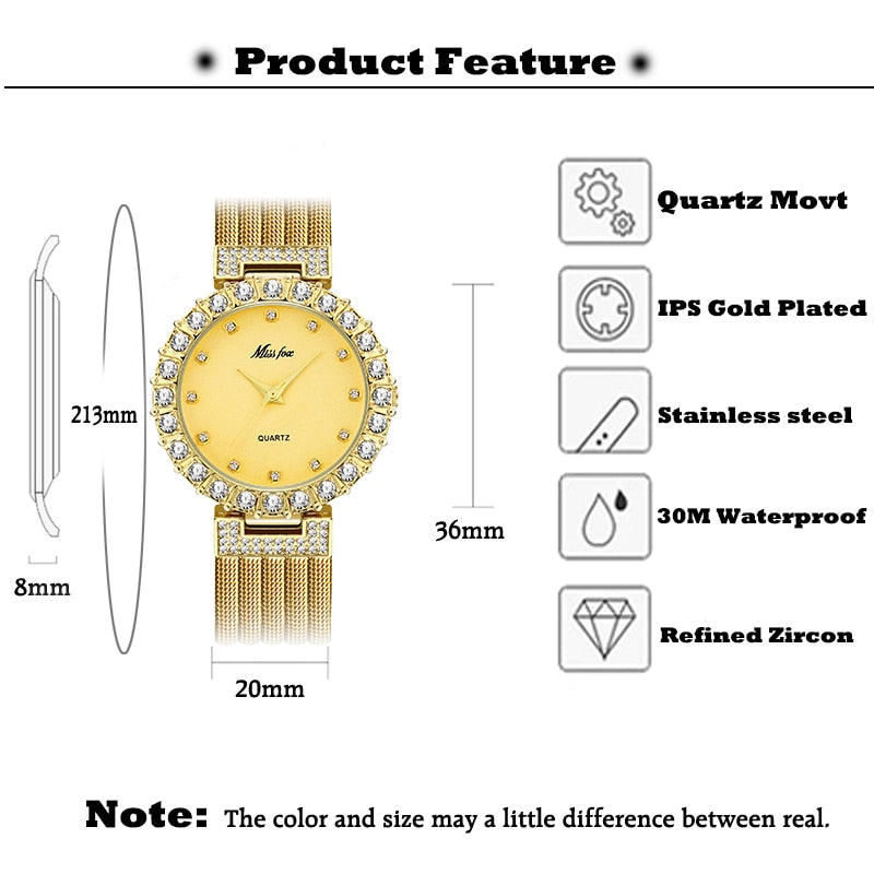 MISSFOX Women Watches Luxury Brand Watch Bracelet Waterproof Big Lab Diamond Ladies Wrist Watches For Women Quartz Clock Hours - Emete store