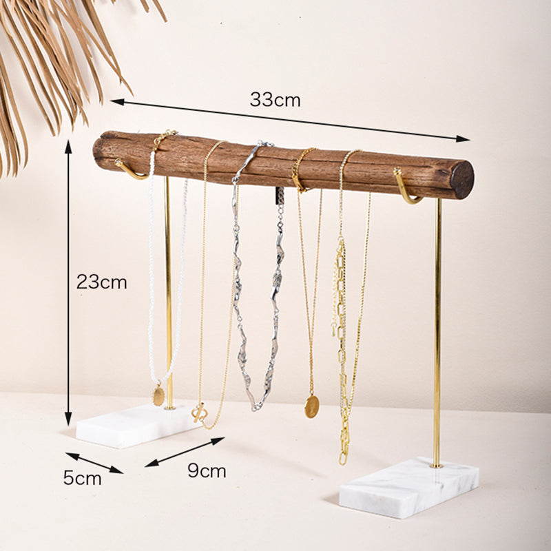 Best Online Shop in Australia - Bracelet Storage Rack Natural Wood And Brass Marble Base Necklace Display Rack - Emete store