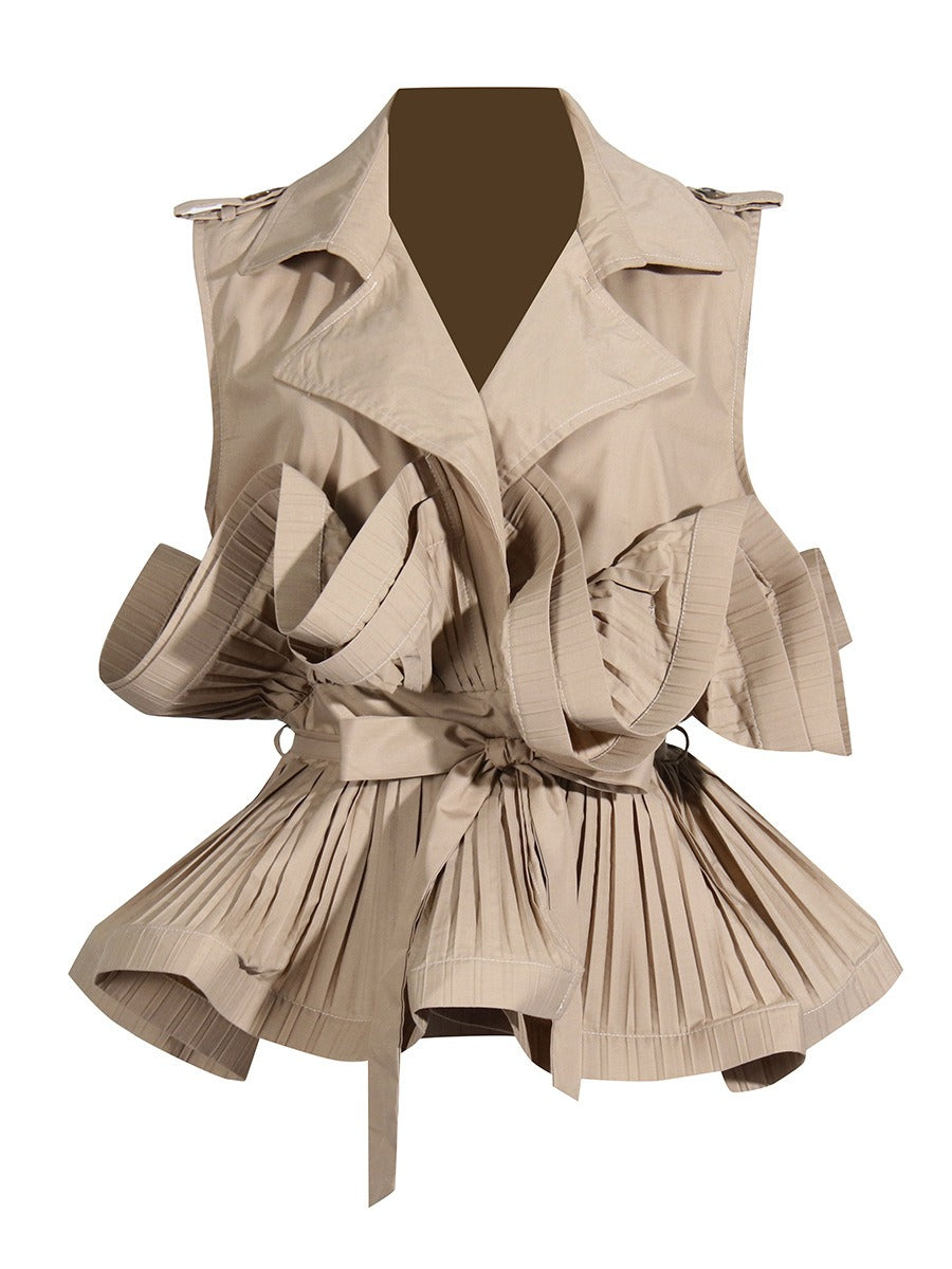Best Online Shop in Australia - Khaki V-Neck Sleeveless Lace-Up Shirt - Emete store
