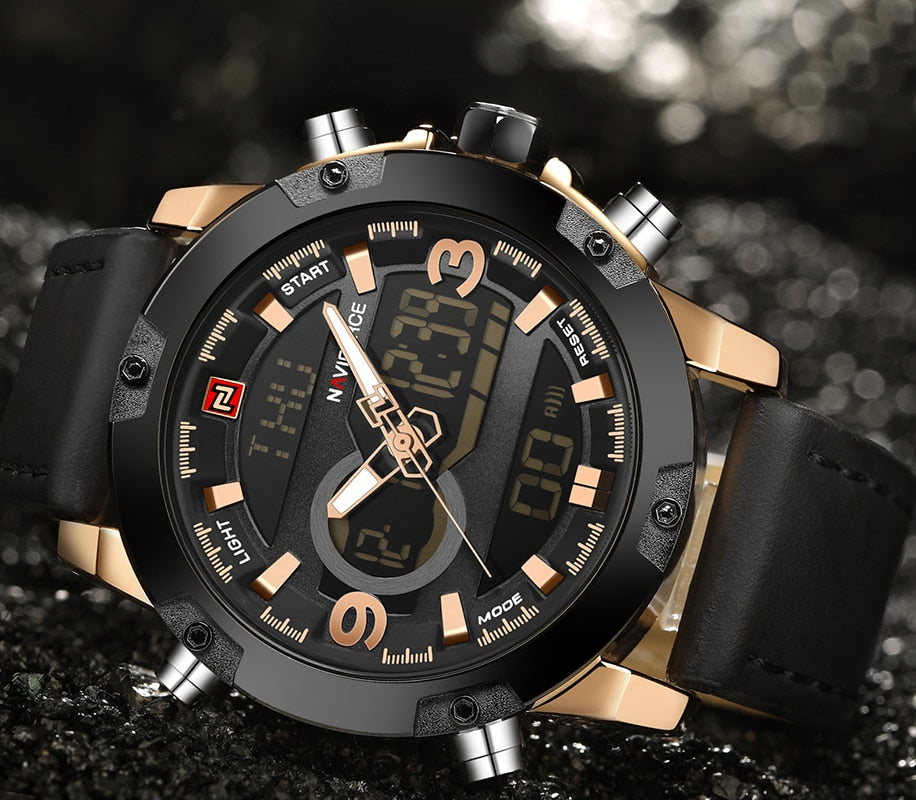 NAVIFORCE Luxury Brand Men Analog Digital Leather Sports Watches Men's Army Military Watch Man Quartz Clock Relogio Masculino - Emete store