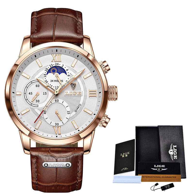 Lige New Quartz Watch Quartz Multifunction Chronograph Waterproof Watch - Emete store