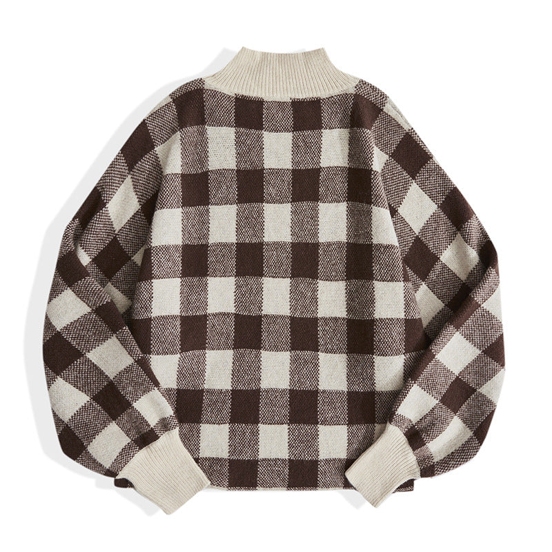 Best Online Shop in Australia - Asian Size Plaid Half-Collar Sweater - Emete store