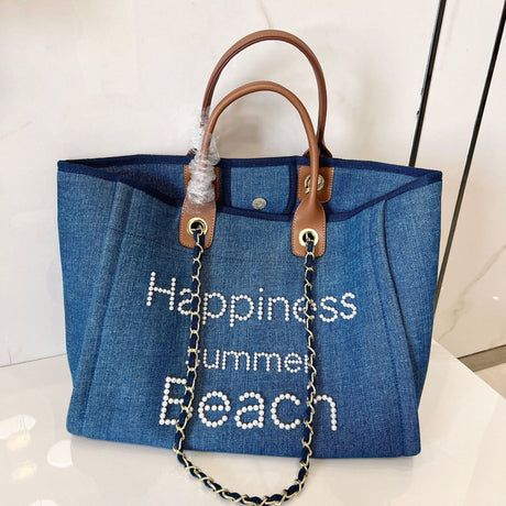 Best Online Shop in Australia - Canvas leather pearl tote bag - Emete store