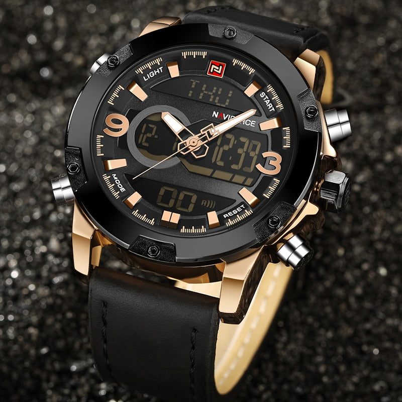 NAVIFORCE Luxury Brand Men Analog Digital Leather Sports Watches Men's Army Military Watch Man Quartz Clock Relogio Masculino - Emete store