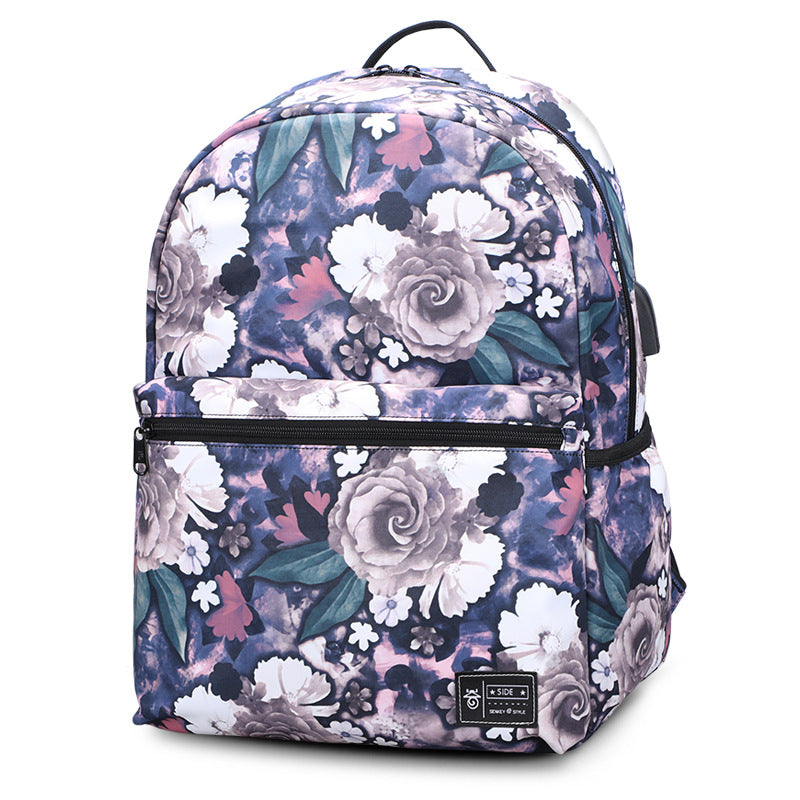 Best Online Shop in Australia - Peony Print USB School Backpack - Emete store