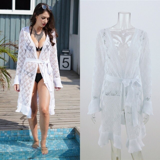 Best Online Shop in Australia - White Hollow Knit Beach Cover - Emete store