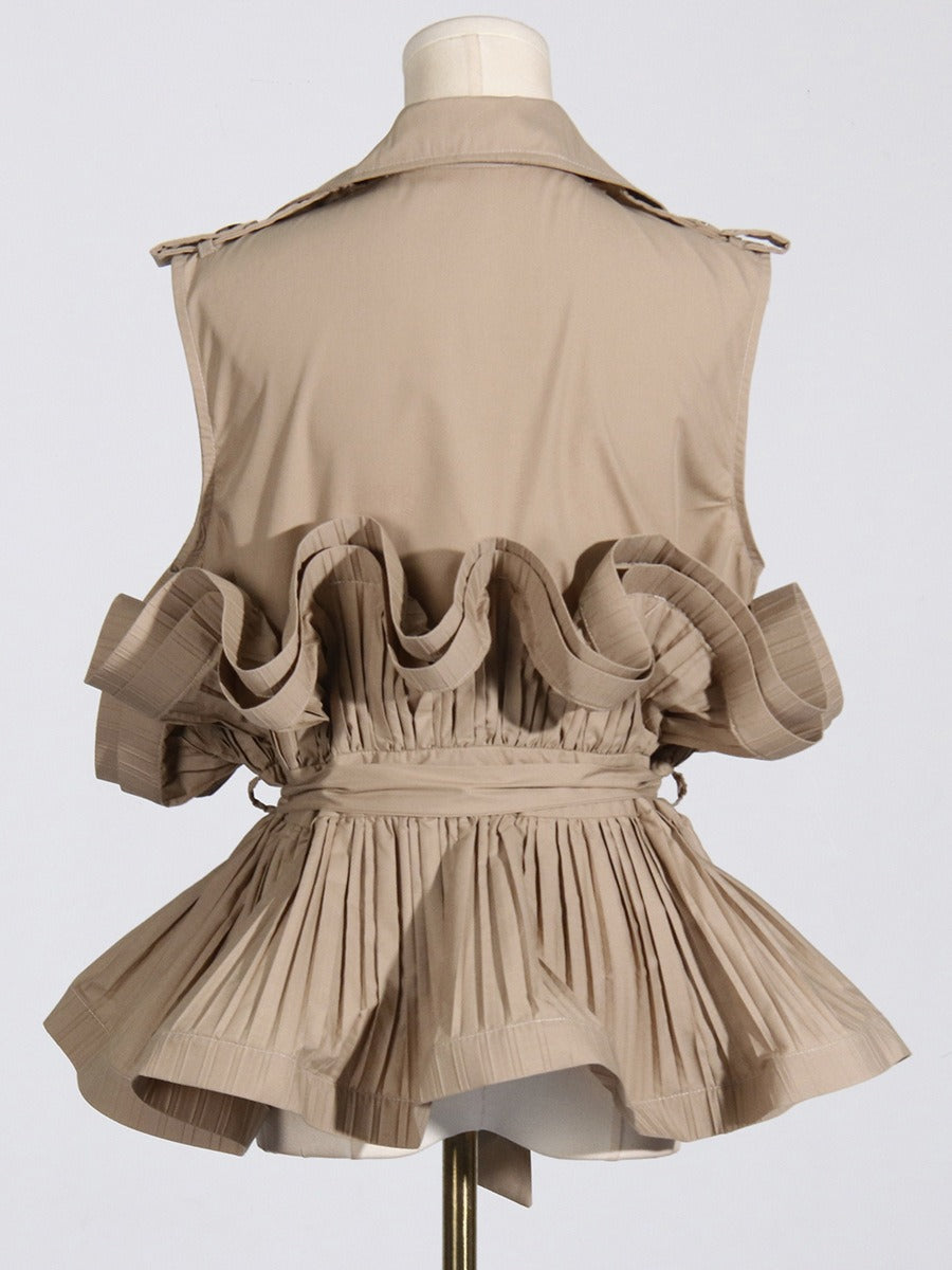 Best Online Shop in Australia - Khaki V-Neck Sleeveless Lace-Up Shirt - Emete store