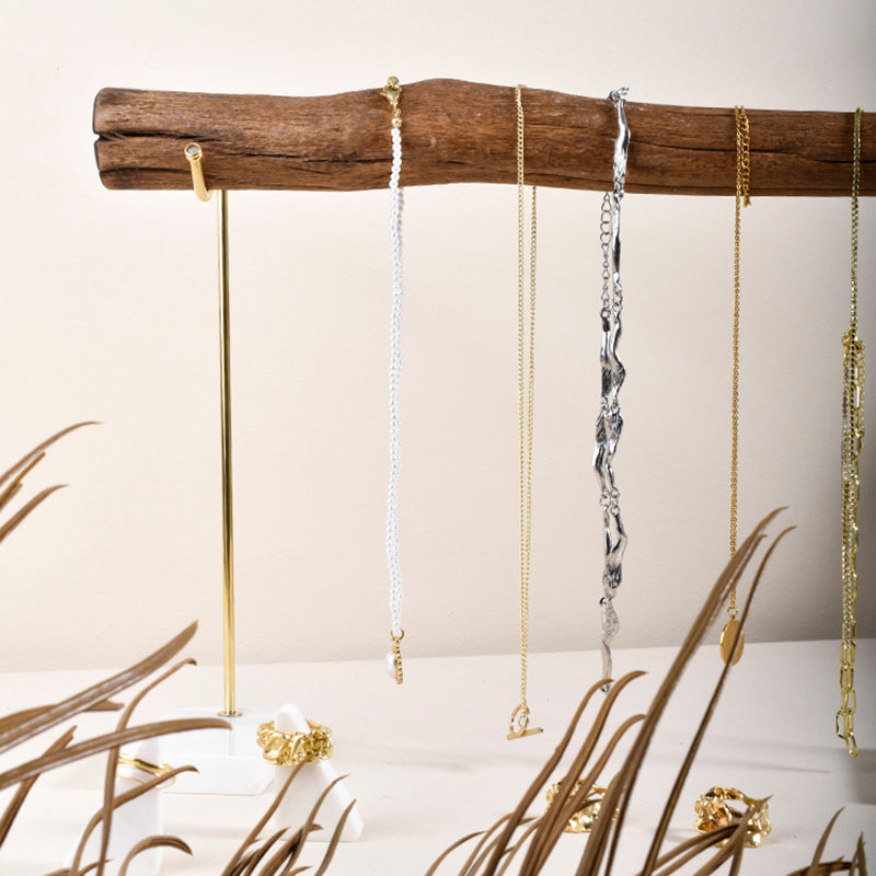 Best Online Shop in Australia - Bracelet Storage Rack Natural Wood And Brass Marble Base Necklace Display Rack - Emete store