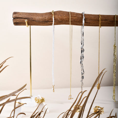 Best Online Shop in Australia - Bracelet Storage Rack Natural Wood And Brass Marble Base Necklace Display Rack - Emete store
