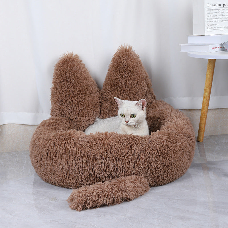 Round Cat House All Season Long Plush Pet House Cat House Warm Pet Supplies Dog Bed Pet Bed Pet Mat - Emete store