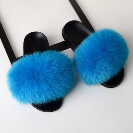 Best Online Shop in Australia - Real Fox Fur Non-slip Slides - Emete store