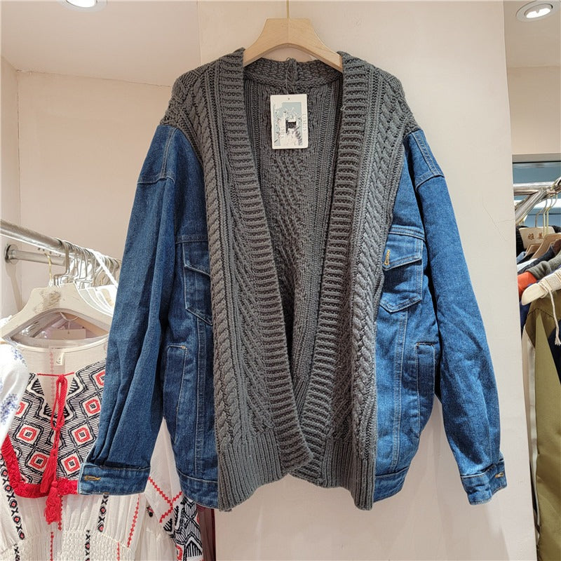Best Online Shop in Australia - Women’s Knit Denim Splice Jacket - Emete store