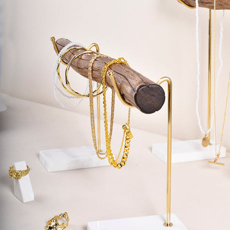 Best Online Shop in Australia - Bracelet Storage Rack Natural Wood And Brass Marble Base Necklace Display Rack - Emete store