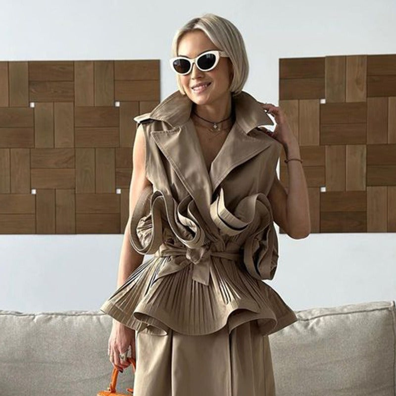 Best Online Shop in Australia - Khaki V-Neck Sleeveless Lace-Up Shirt - Emete store