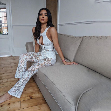 Best Online Shop in Australia - Sleeveless Hollow Lace Jumpsuit - Emete store