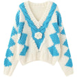 Best Online Shop in Australia - V-Neck Floral Patchwork Pullover - Emete store