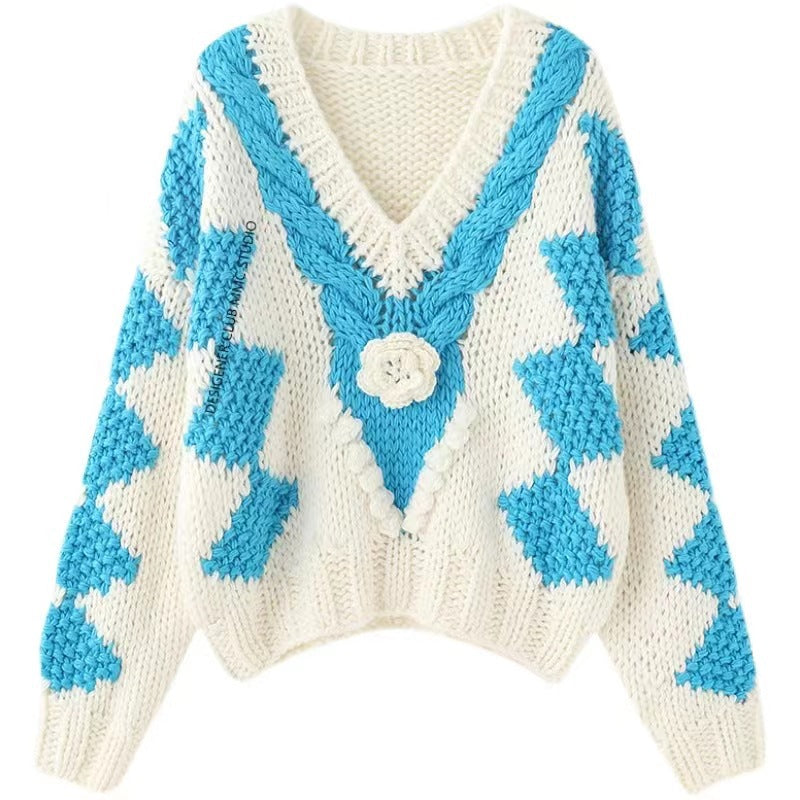 Best Online Shop in Australia - V-Neck Floral Patchwork Pullover - Emete store