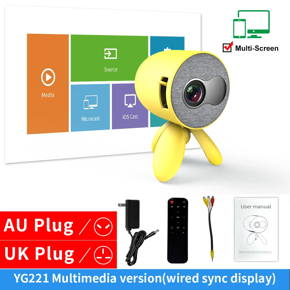 LEJIADA YG220 Mini Projector 3.5mm Audio Phone with screen Update Version Portable Pocket Cute Projector Video Player Kids Gift - Emete store