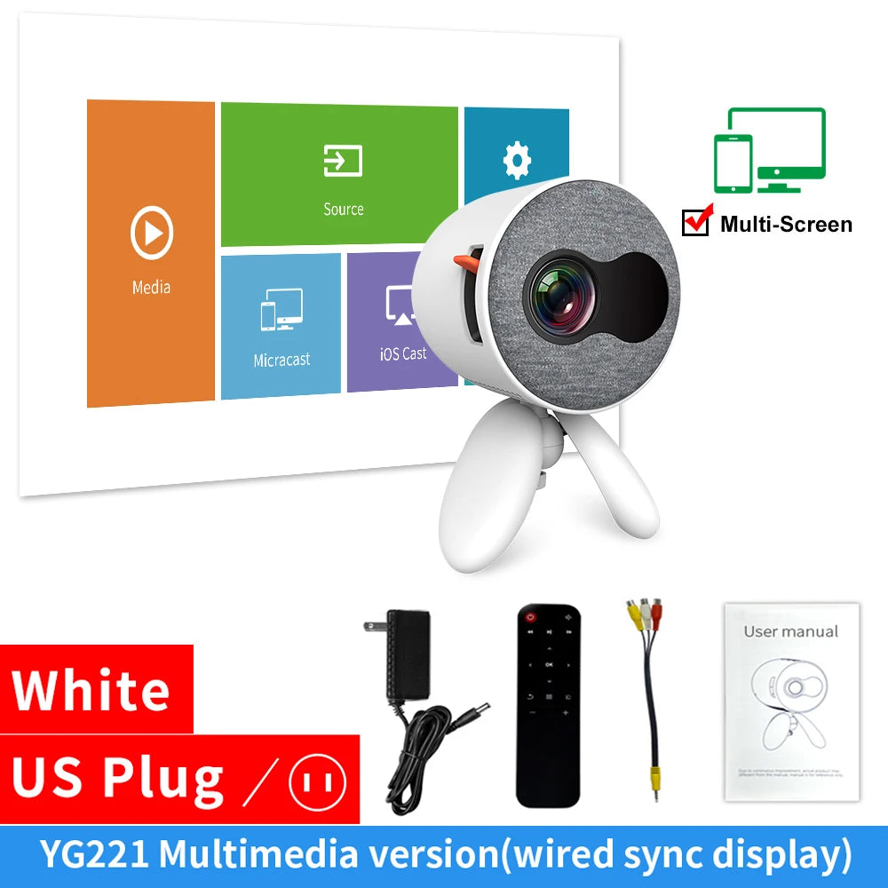 LEJIADA YG220 Mini Projector 3.5mm Audio Phone with screen Update Version Portable Pocket Cute Projector Video Player Kids Gift - Emete store