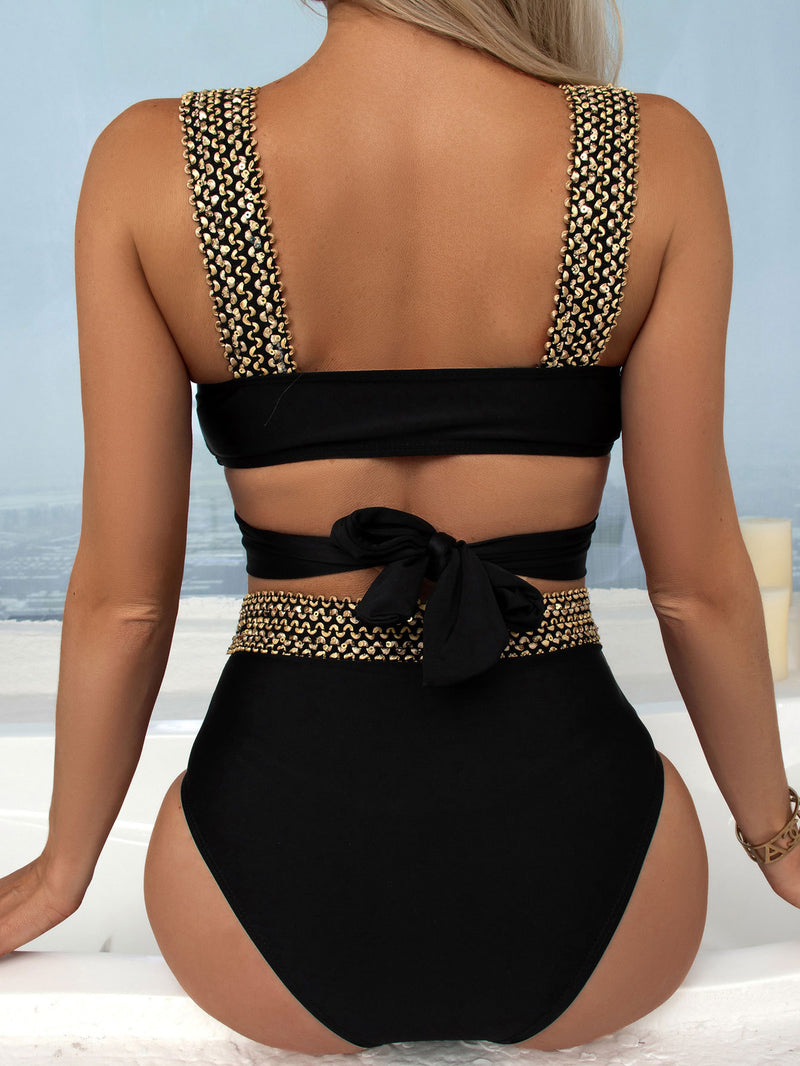 New Split Swimsuit Solid Color Double Straps eprolo