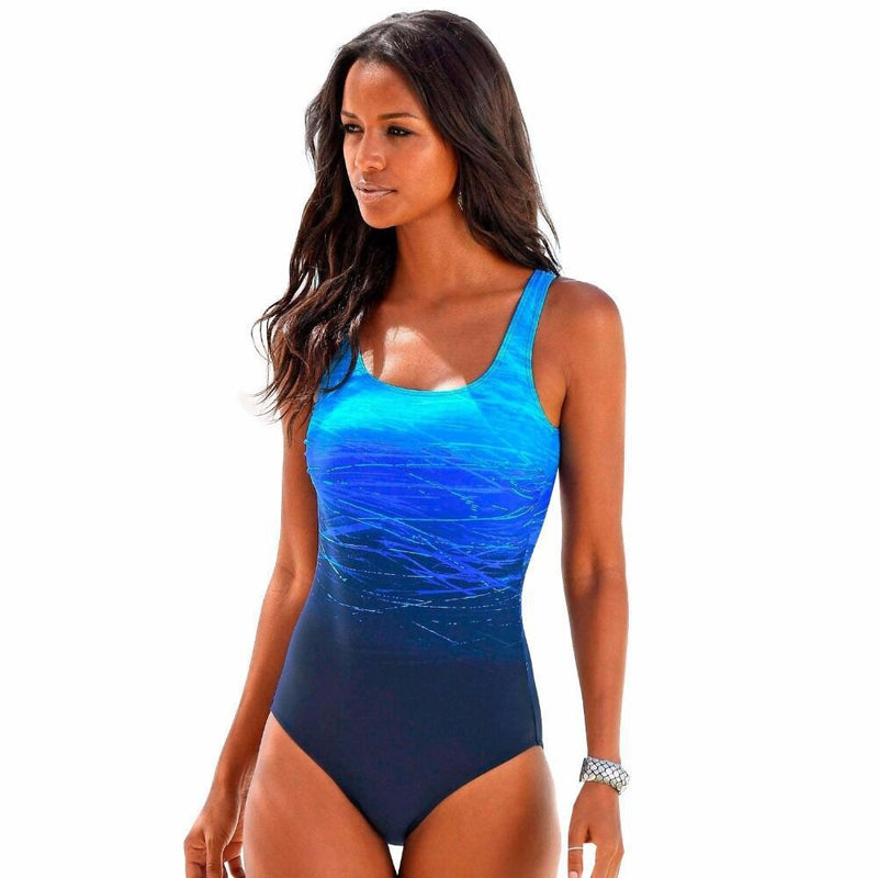 New Ladies Sexy Backless One-Piece Swimsuit Plus Fat Increase Gradient Print Swimsuit eprolo