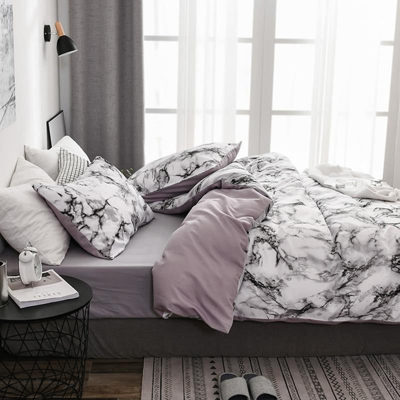 White Marble Pattern Printed Duvet Cover (2/3 Piece Set) eprolo