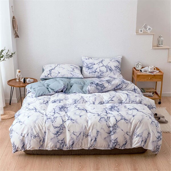 White Marble Pattern Printed Duvet Cover (2/3 Piece Set) eprolo