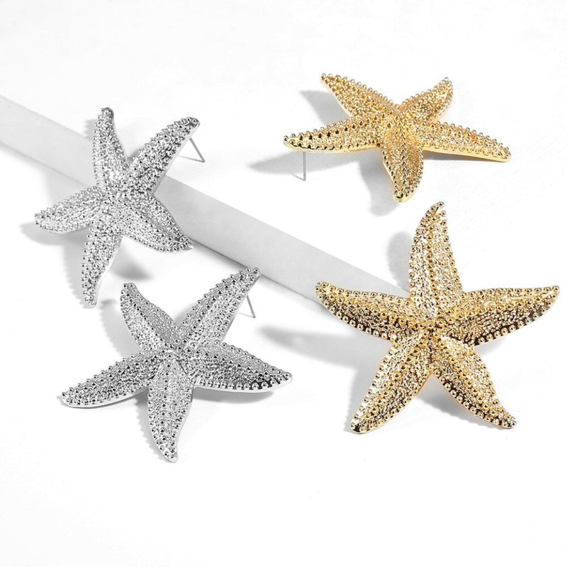 Simple Hemp Face Shanghai Style Exaggerated Earrings Female Personality Three-Dimensional Starfish Ethnic Style Earrings eprolo