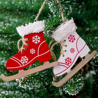 Christmas Snowflake Pattern Wooden Sleds Boots Christmas Decoration Supplies eprolo