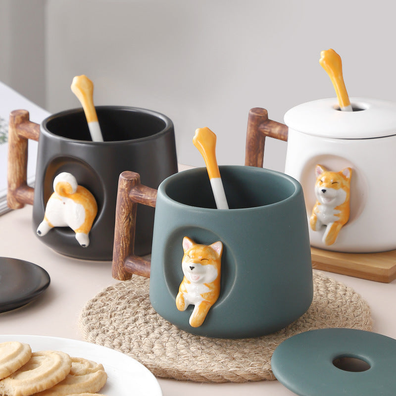 Ceramic Personality Cute Mug With Lid Spoon eprolo