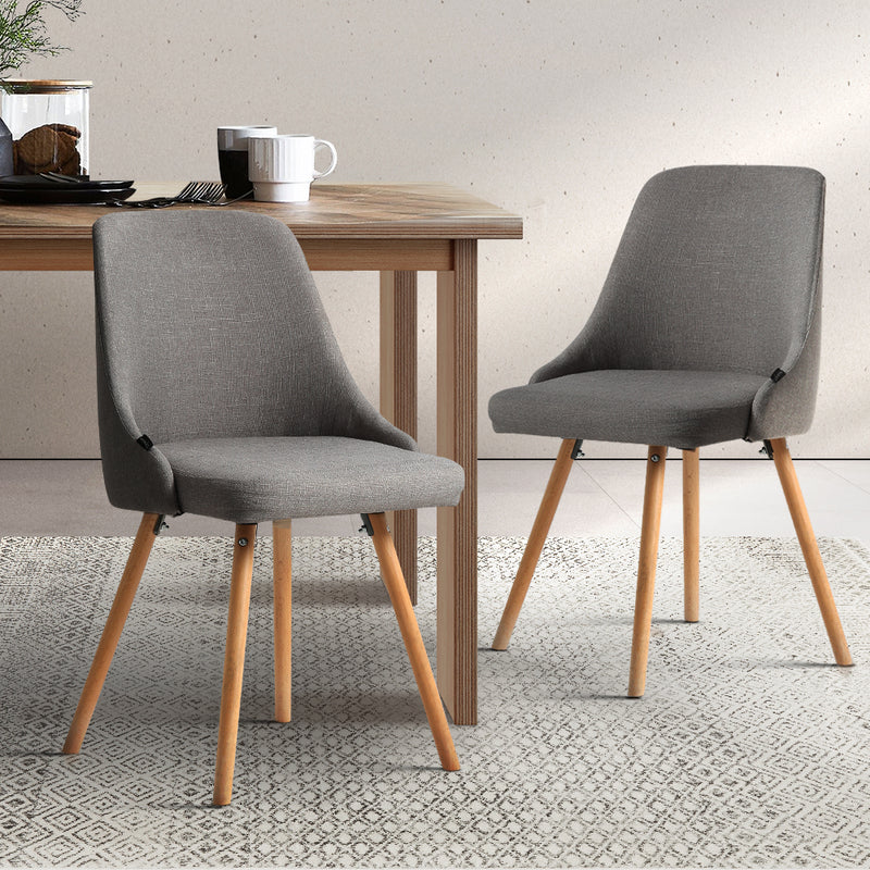 Artiss Set of 2 Replica Dining Chairs Beech Wooden Timber Chair Kitchen Fabric Grey Emete store