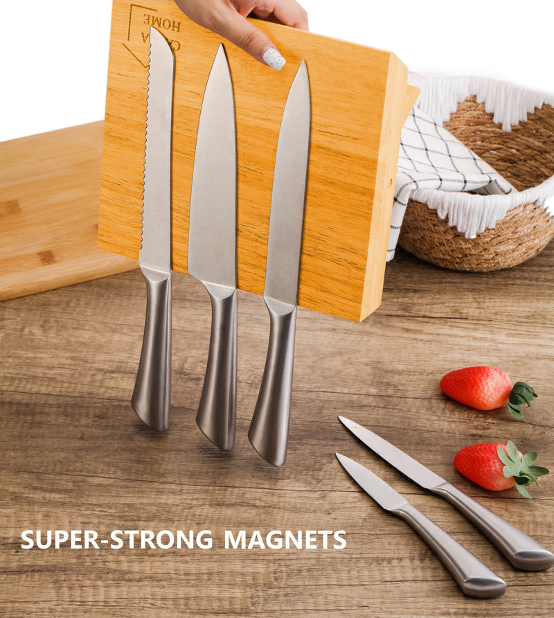 Natural Bamboo Magnetic Knife Block Holder with Strong Magnets for Home Kitchen Storage & Organisation Emete store