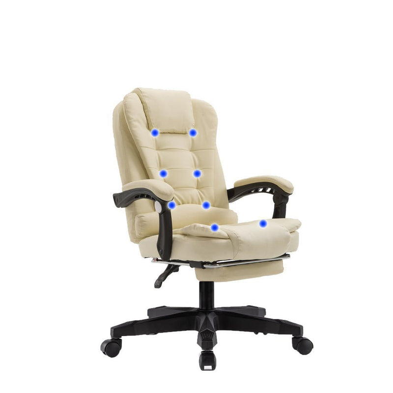 8 Point Massage Chair Executive Office Computer Seat Footrest Recliner Pu Leather Khaki