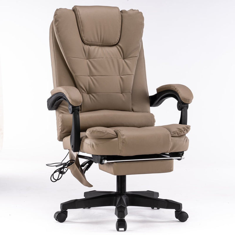 8 Point Massage Chair Executive Office Computer Seat Footrest Recliner Pu Leather Khaki