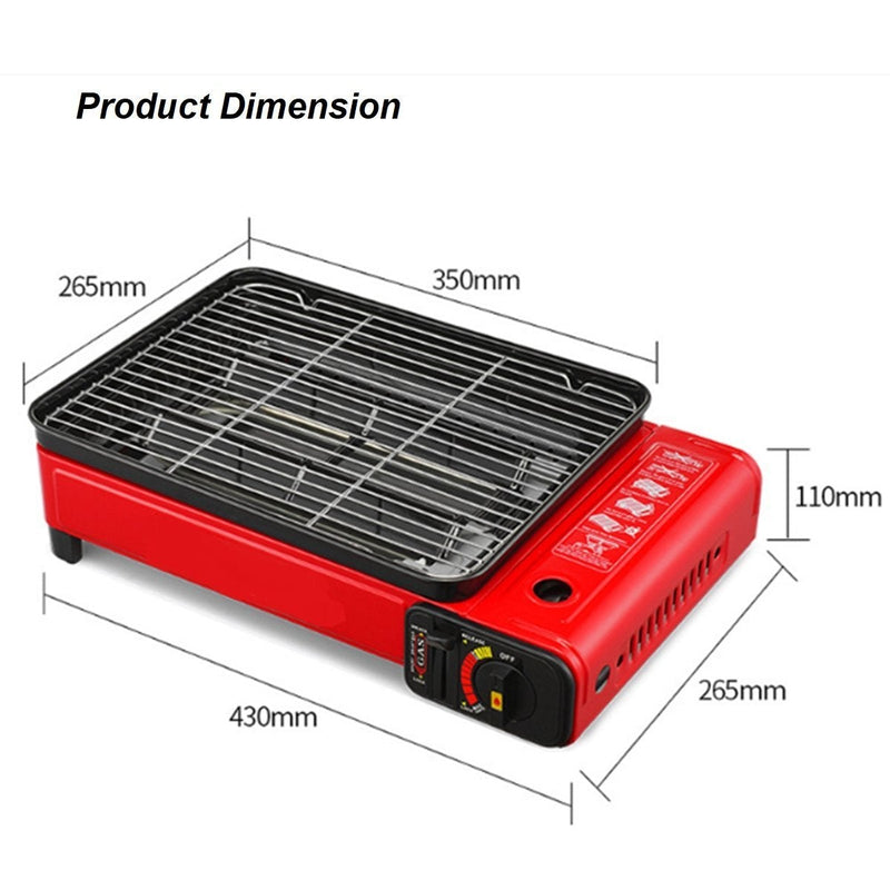 Portable Gas Stove Burner Butane BBQ Camping Gas Cooker With Non Stick Plate Black with Fish Pan and Lid Emete store
