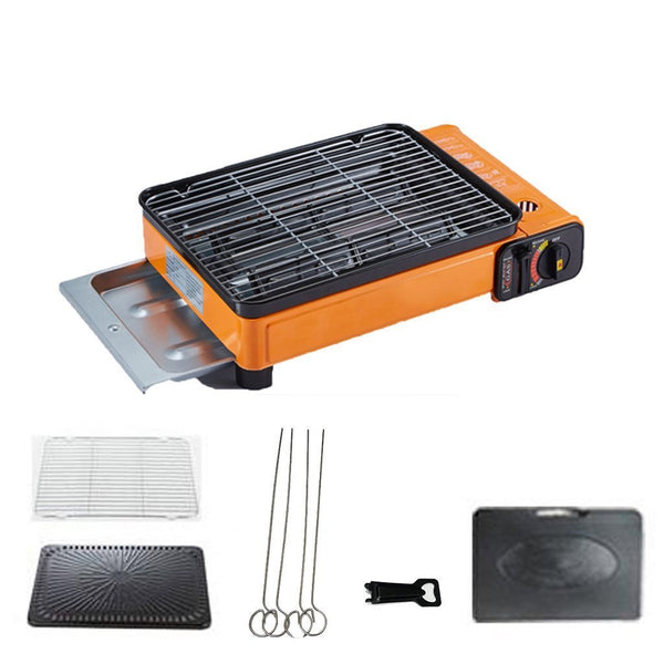 Portable Gas Stove Burner Butane BBQ Camping Gas Cooker With Non Stick Plate Orange without Fish Pan and Lid Emete store