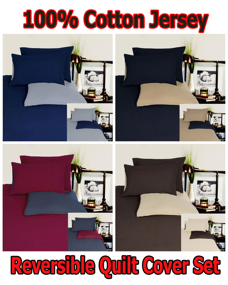 Hotel Living Reversible 100% Cotton JERSEY Quilt Cover Set Black / Latte - QUEEN