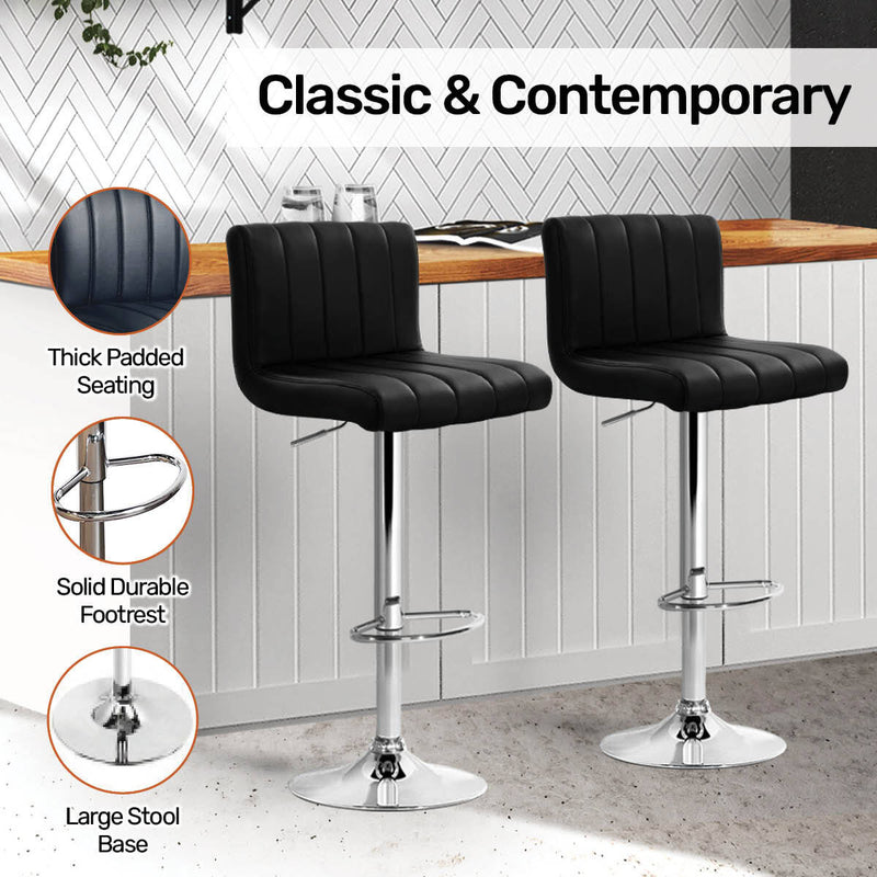 Home Master 2PCE Bar Stool Black Swivel Seat Adjusting Height Stylish Modern Emete store