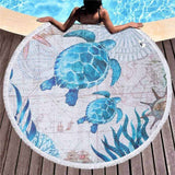 Large Bath Towel for Adults Beach Thick 150cm Round Microfiber Beach Towels Turtle Marine Printed Compressed Tapestry Yoga Mats