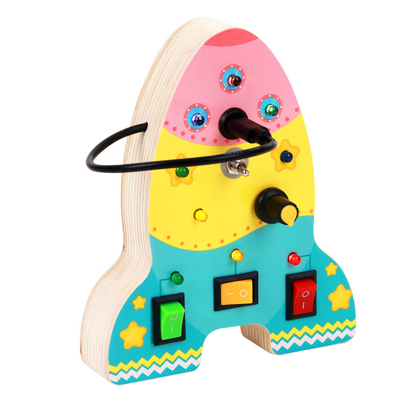 Rocket switch busy board children's early education puzzle LED light electronic switch power supply busy block toy